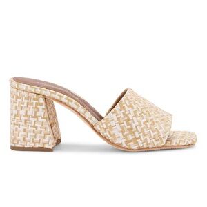 JEFFREY CAMPBELL ‘Melange’ Sandals in White and Tan Raffia, sz. 8M